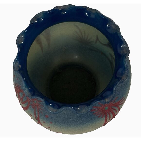 Native American Navajo Dine Kokopelli Feathers Sand over Glass Art Vase Signed - Picture 4 of 11